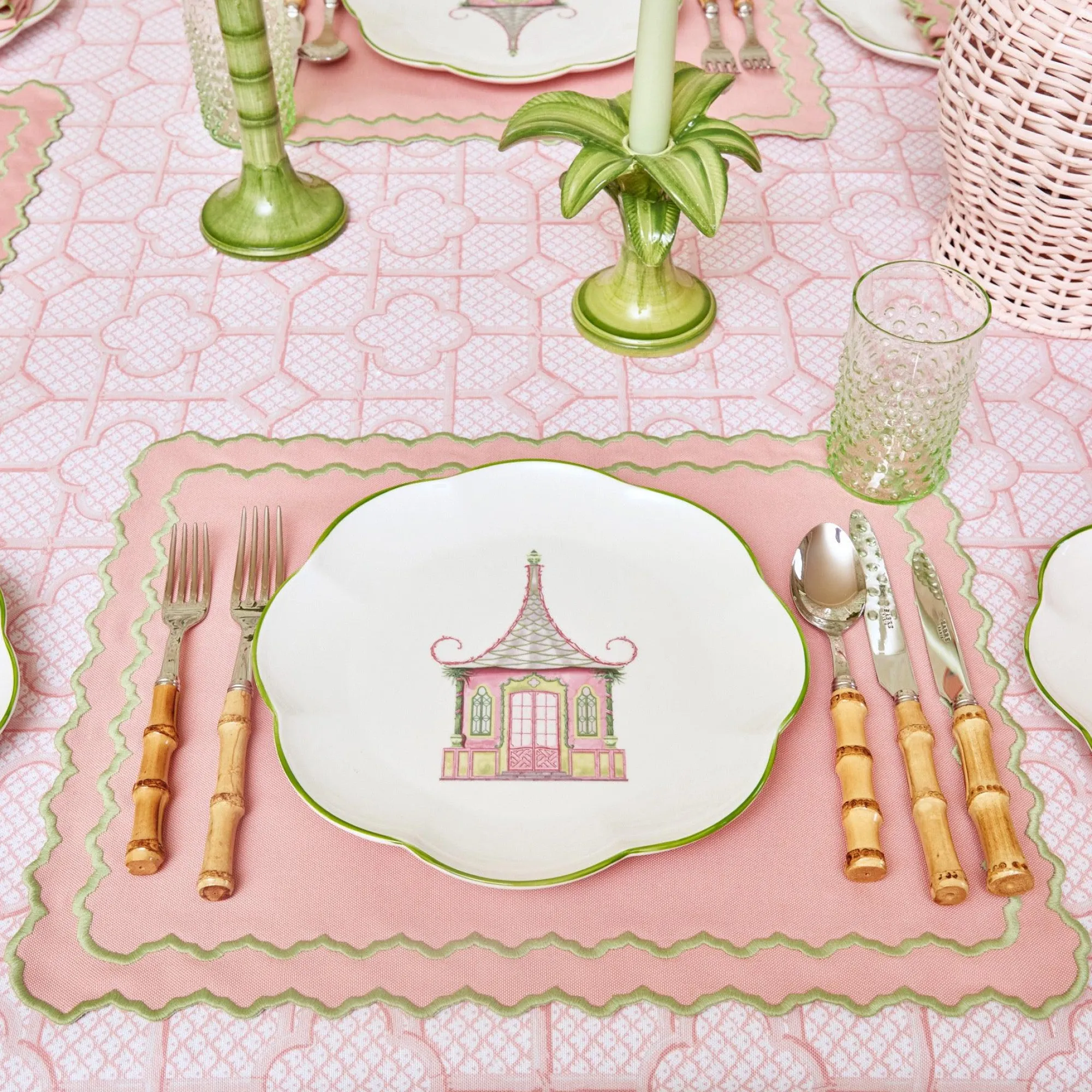 Pink & Green Pagoda Dinner Plate (Set Of 4)|Mrs. Alice Outlet