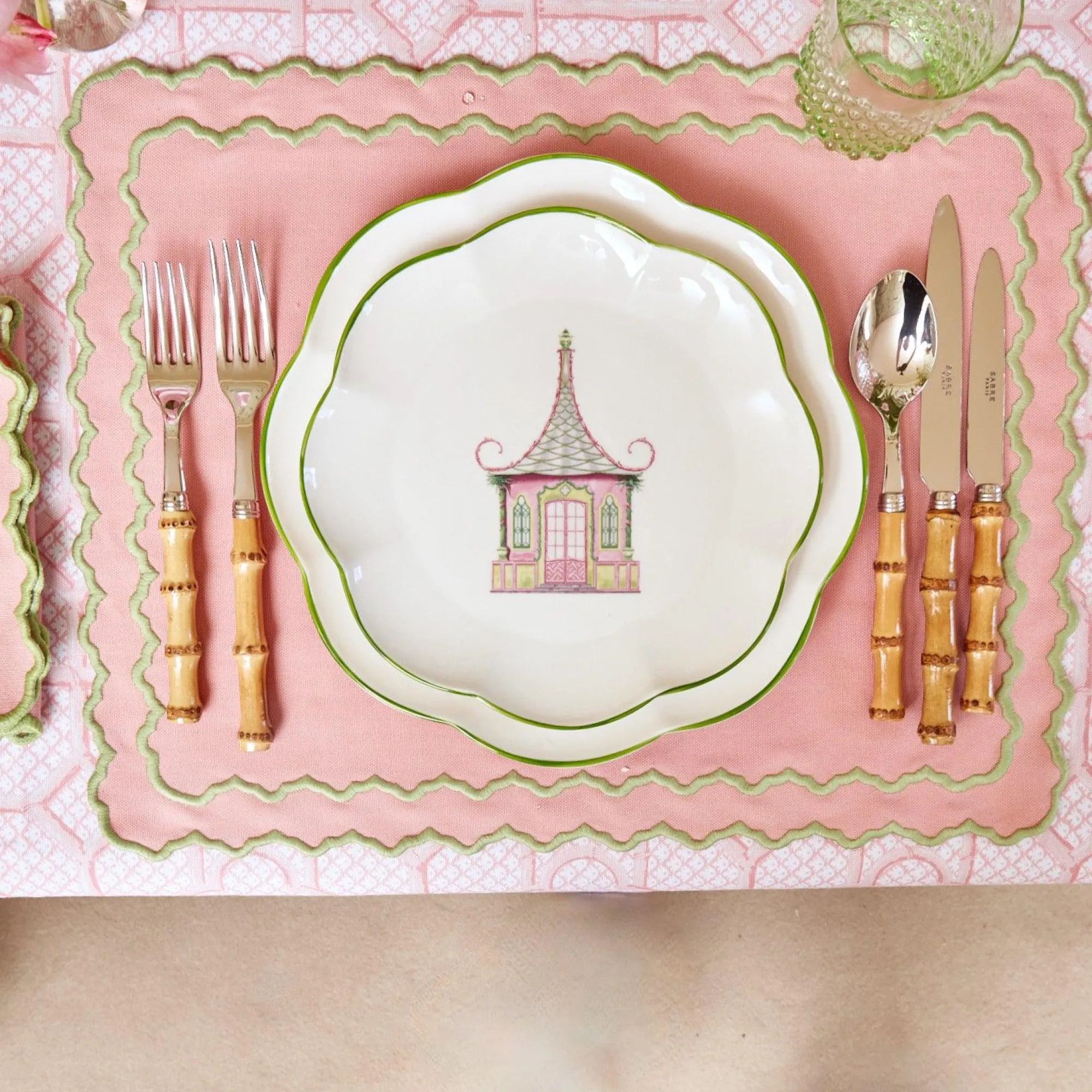 Pink & Green Pagoda Dinner Plate (Set Of 4)|Mrs. Alice Outlet