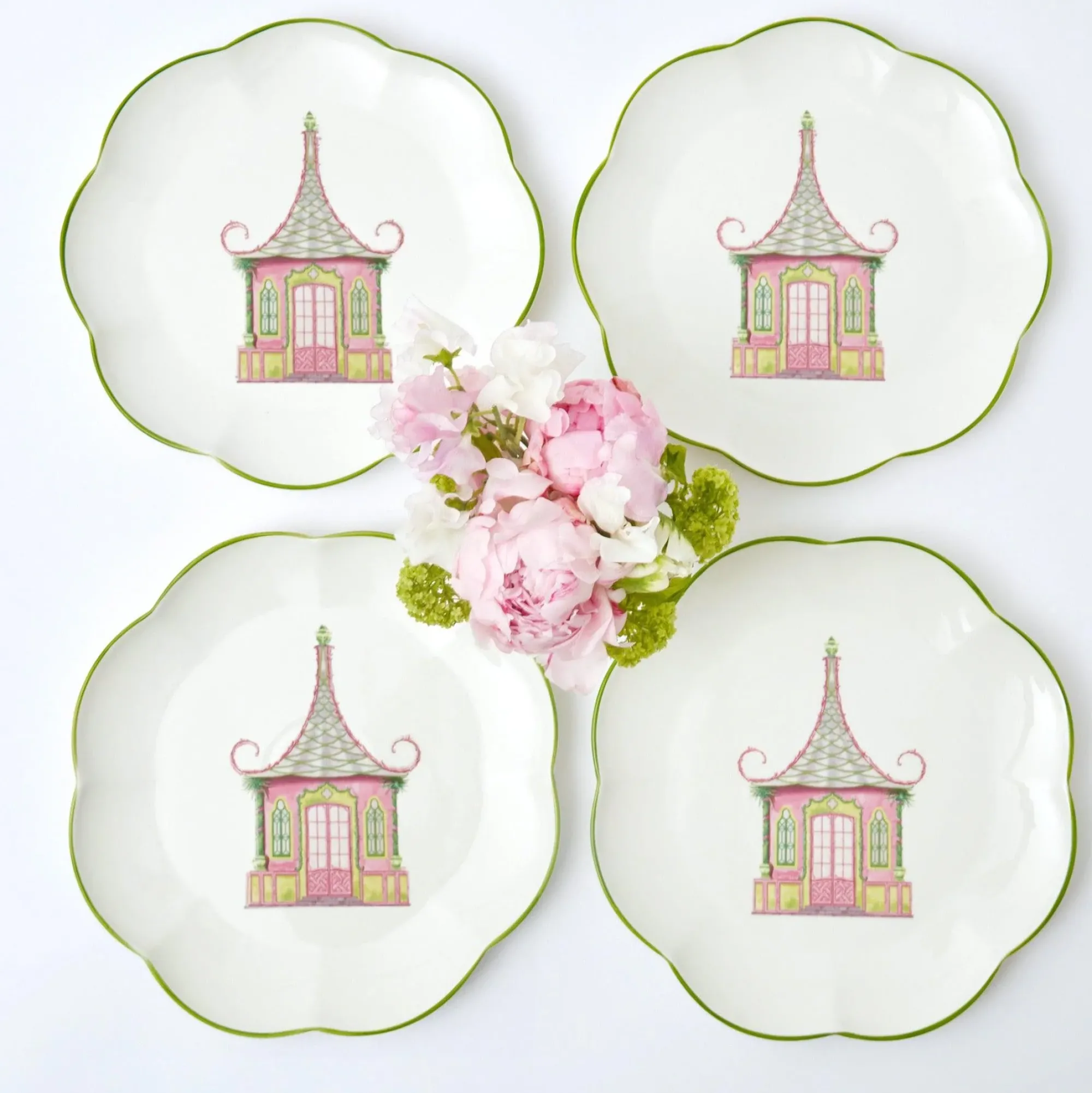 Pink & Green Pagoda Dinner Plate (Set Of 4)|Mrs. Alice Outlet