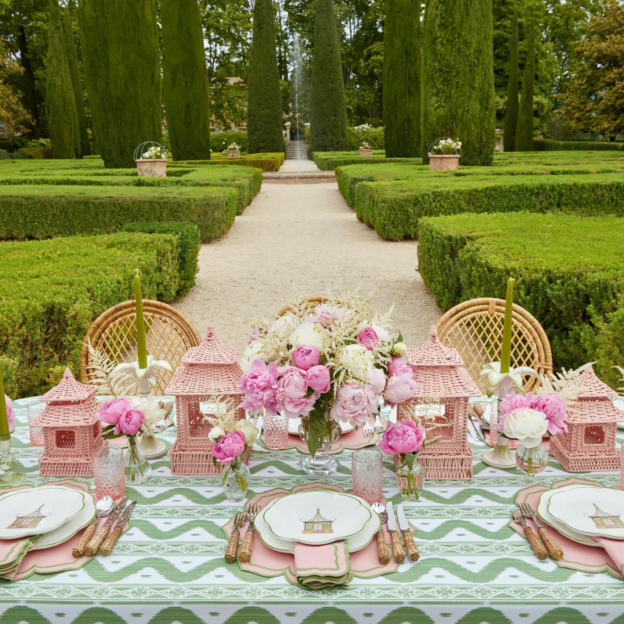 Pink & Green Pagoda Dinner & Starter Plates (Set Of 8)|Mrs. Alice Hot