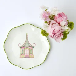 Pink & Green Pagoda Dinner Plate|Mrs. Alice Outlet