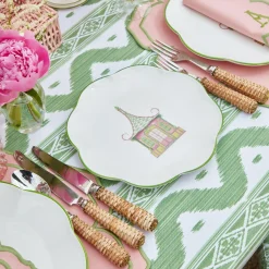 Pink & Green Pagoda Dinner & Starter Plates (Set Of 8)|Mrs. Alice Outlet