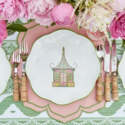 Pink & Green Pagoda Dinner & Starter Plates (Set Of 8)|Mrs. Alice Outlet