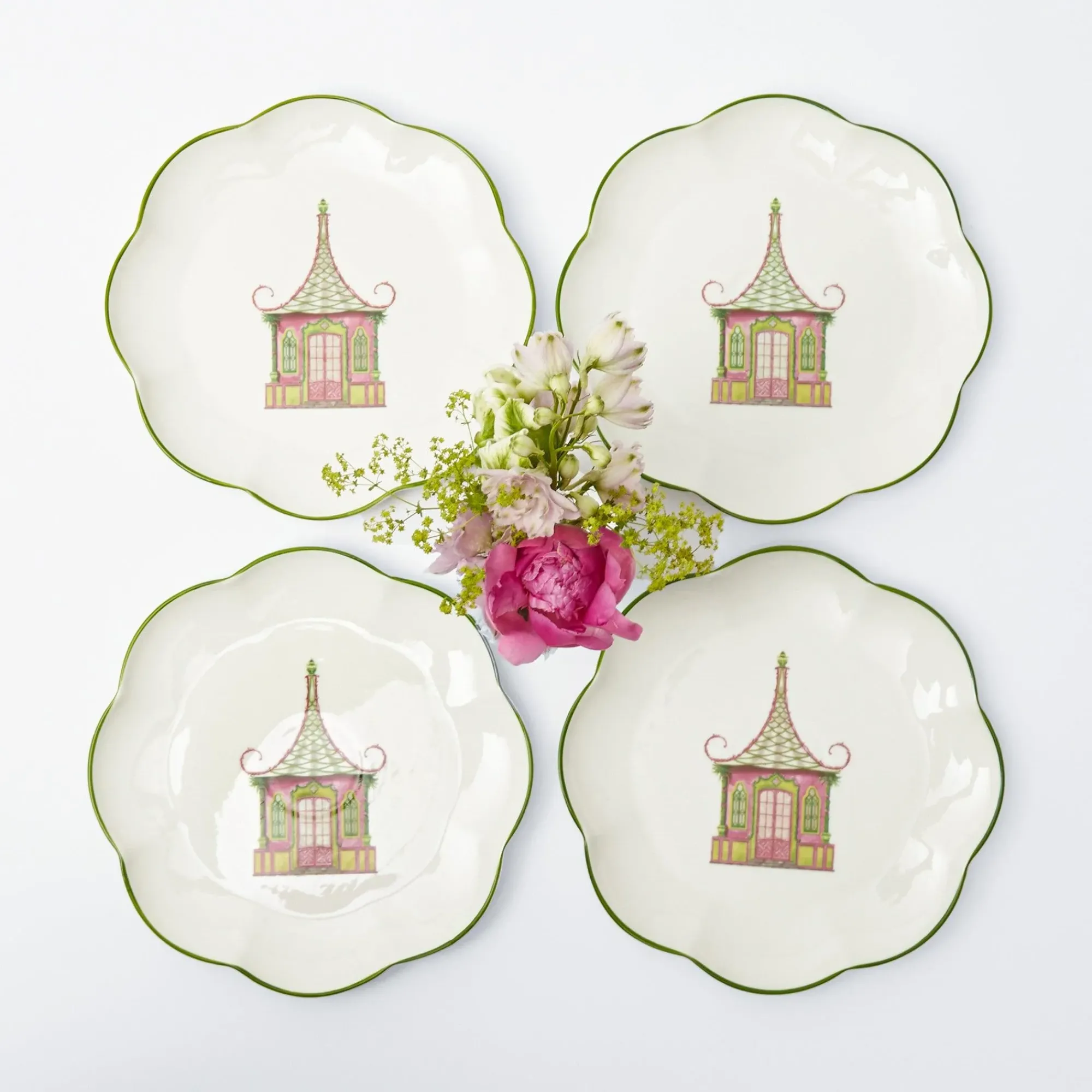 Pink & Green Pagoda Starter Plate (Set Of 4)|Mrs. Alice New