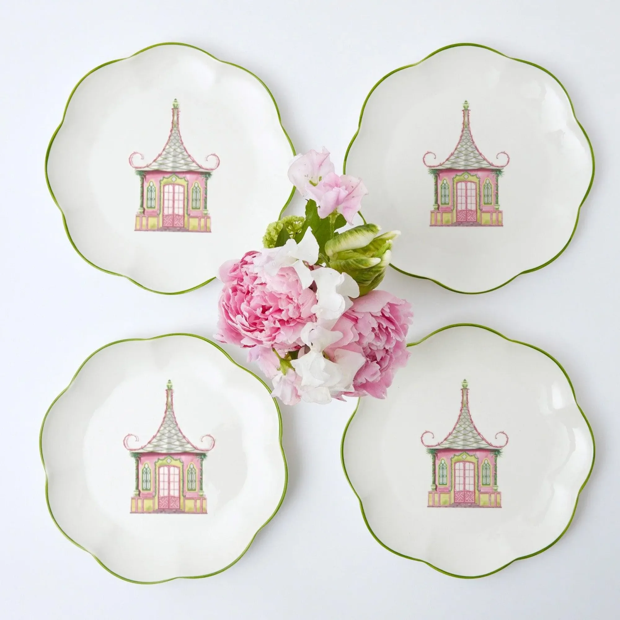 Pink & Green Pagoda Starter Plate (Set Of 4)|Mrs. Alice New