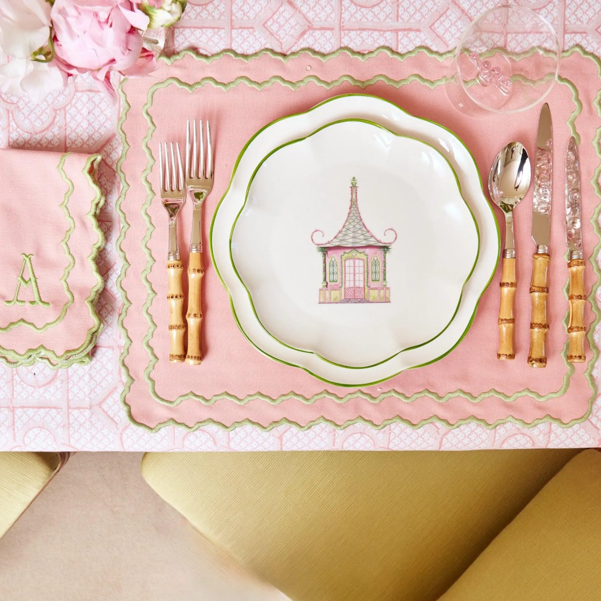 Pink & Green Pagoda Starter Plate (Set Of 4)|Mrs. Alice New