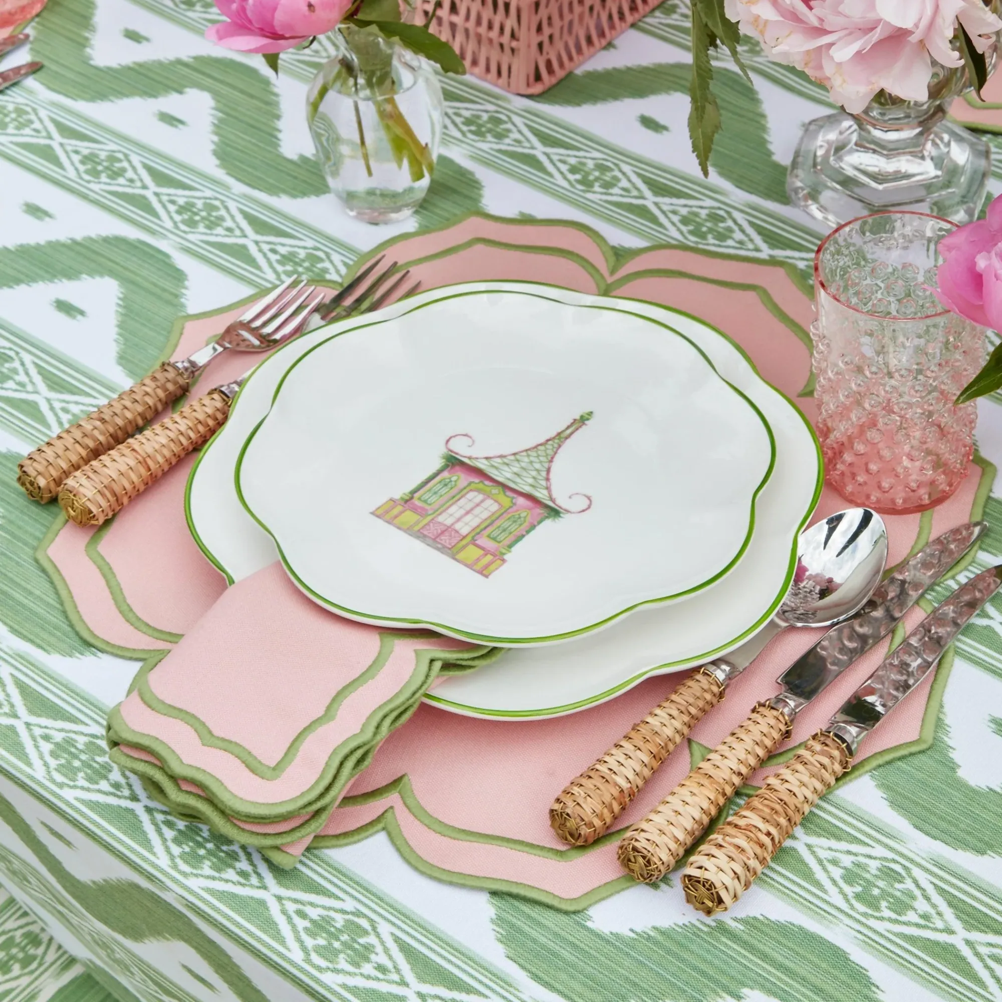 Pink & Green Pagoda Starter Plate (Set Of 4)|Mrs. Alice New