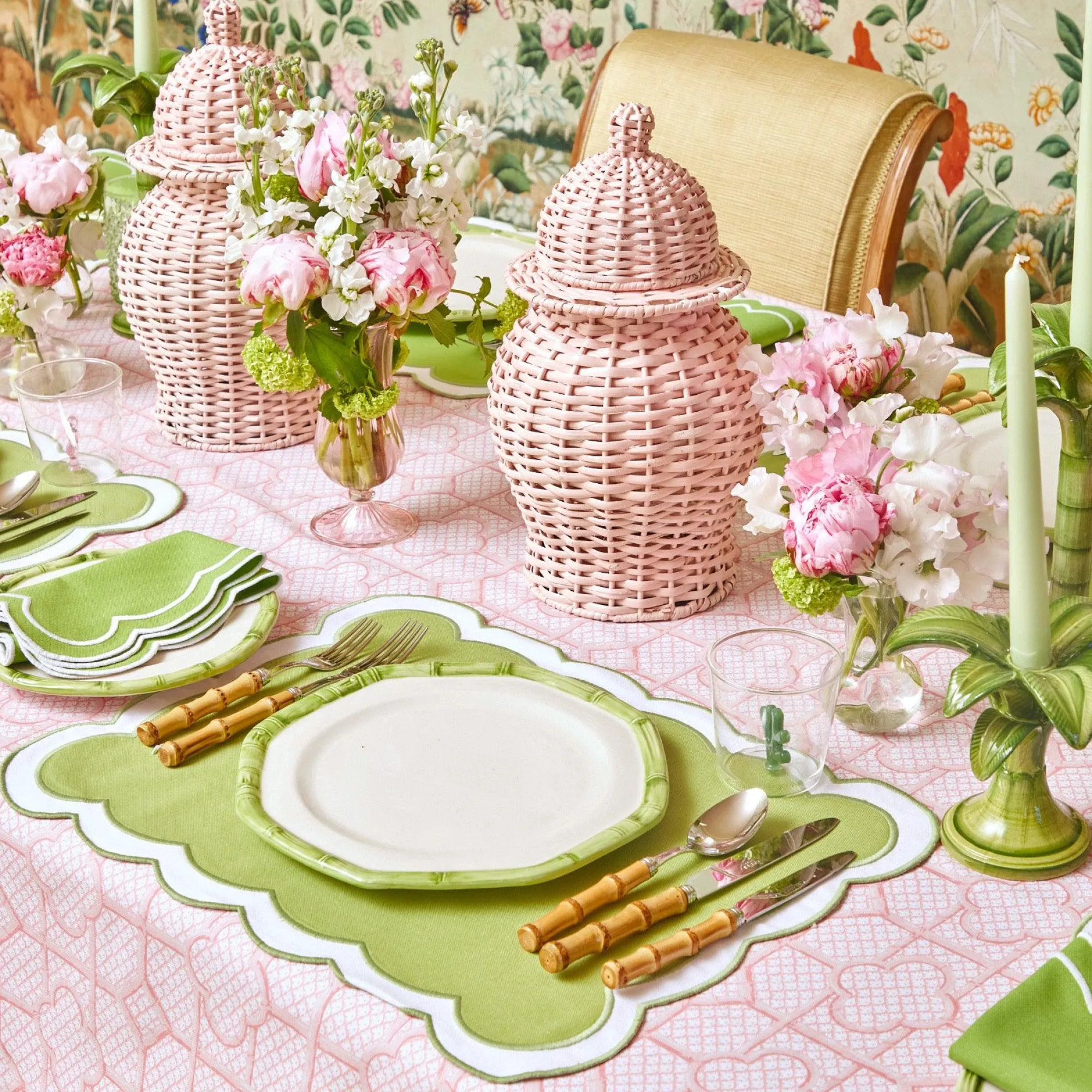 Pink Bamboo Trellis Tablecloth|Mrs. Alice
