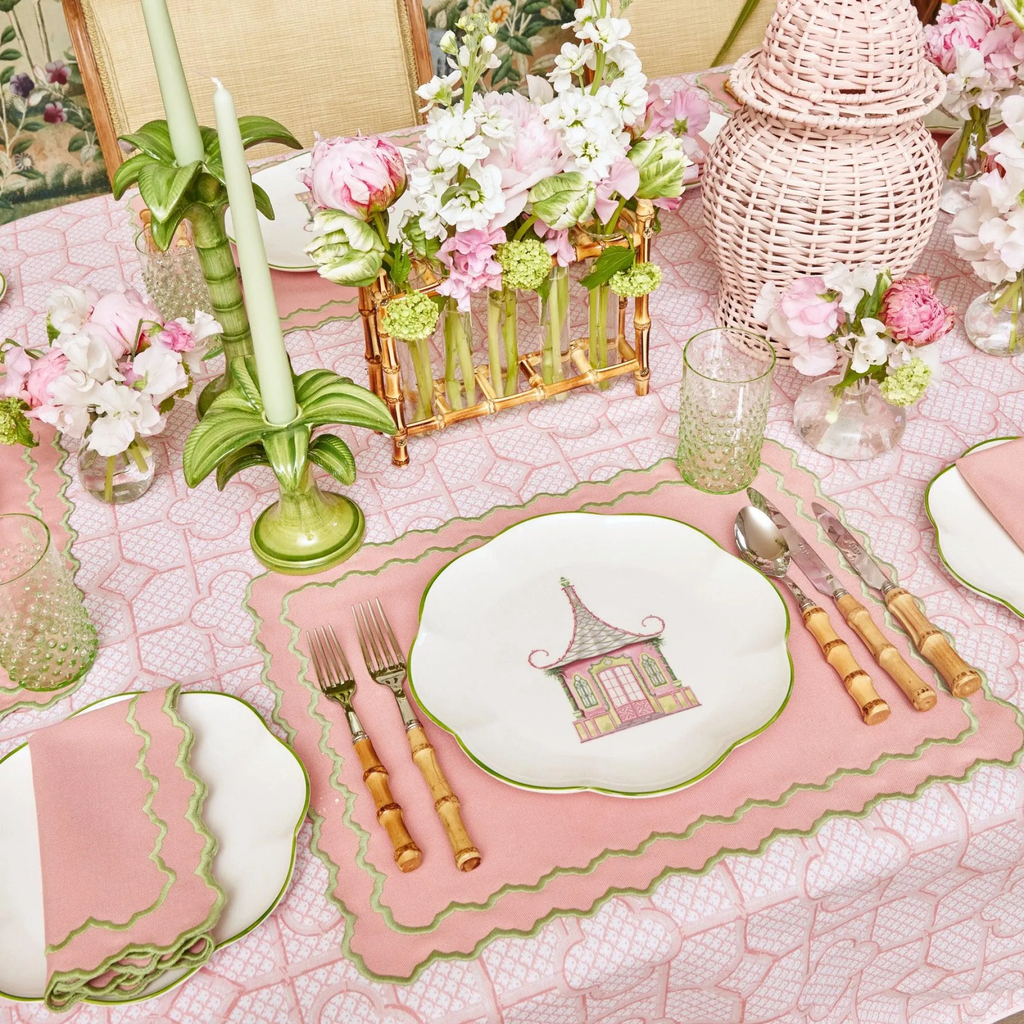 Pink Bamboo Trellis Tablecloth|Mrs. Alice