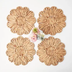 Pink Bamboo, Water Hyacinth & Pink Fringe Linen Set|Mrs. Alice