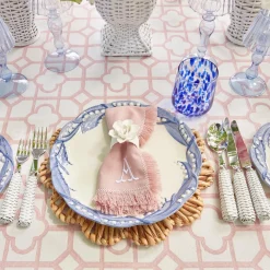 Pink Bamboo, Water Hyacinth & Pink Fringe Linen Set|Mrs. Alice