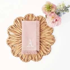 Pink Bamboo, Water Hyacinth & Pink Fringe Linen Set|Mrs. Alice