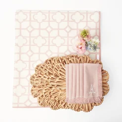 Pink Bamboo, Water Hyacinth & Pink Fringe Linen Set|Mrs. Alice