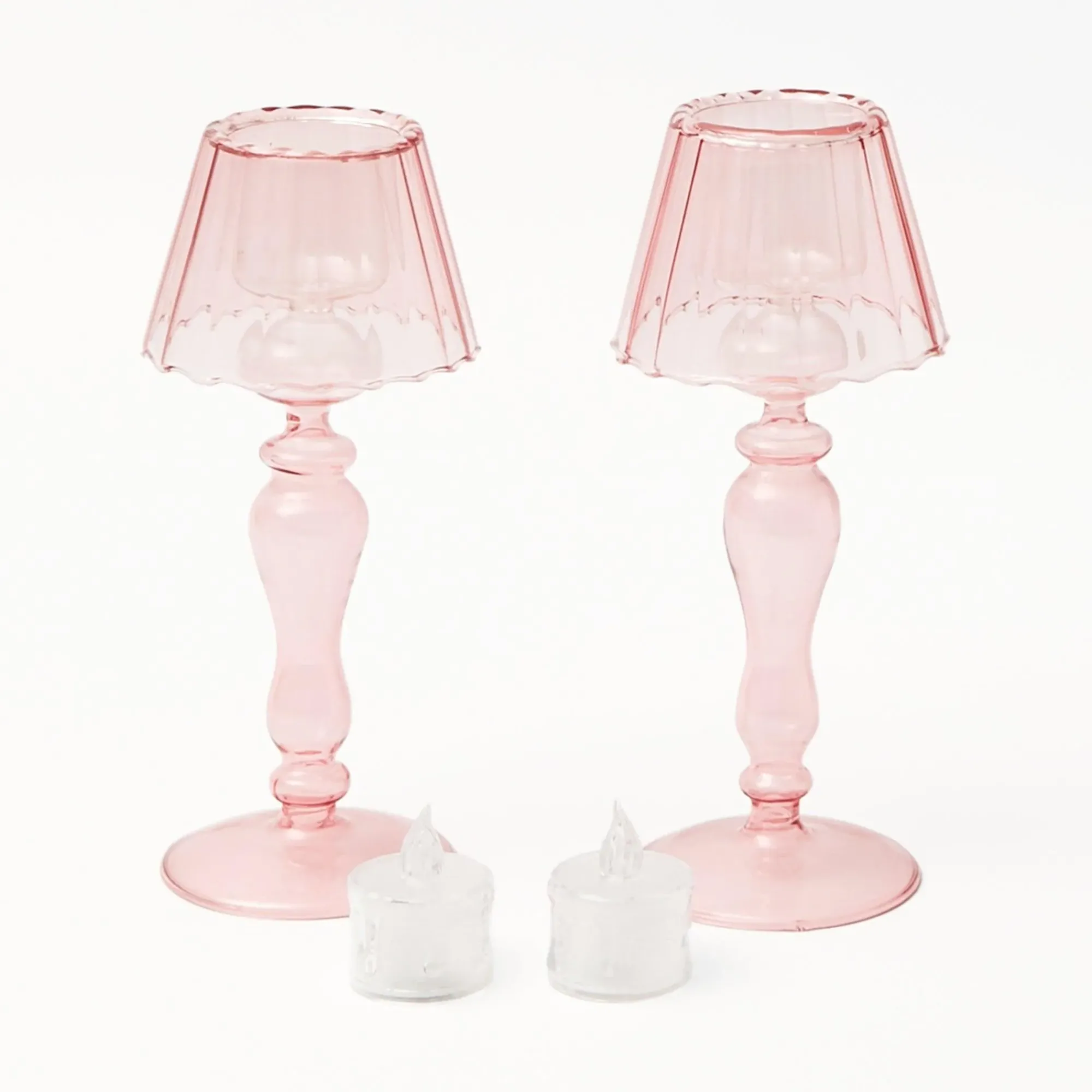 Pink Glass Lantern Tea Light Holder (Pair) - 24Cm|Mrs. Alice Best