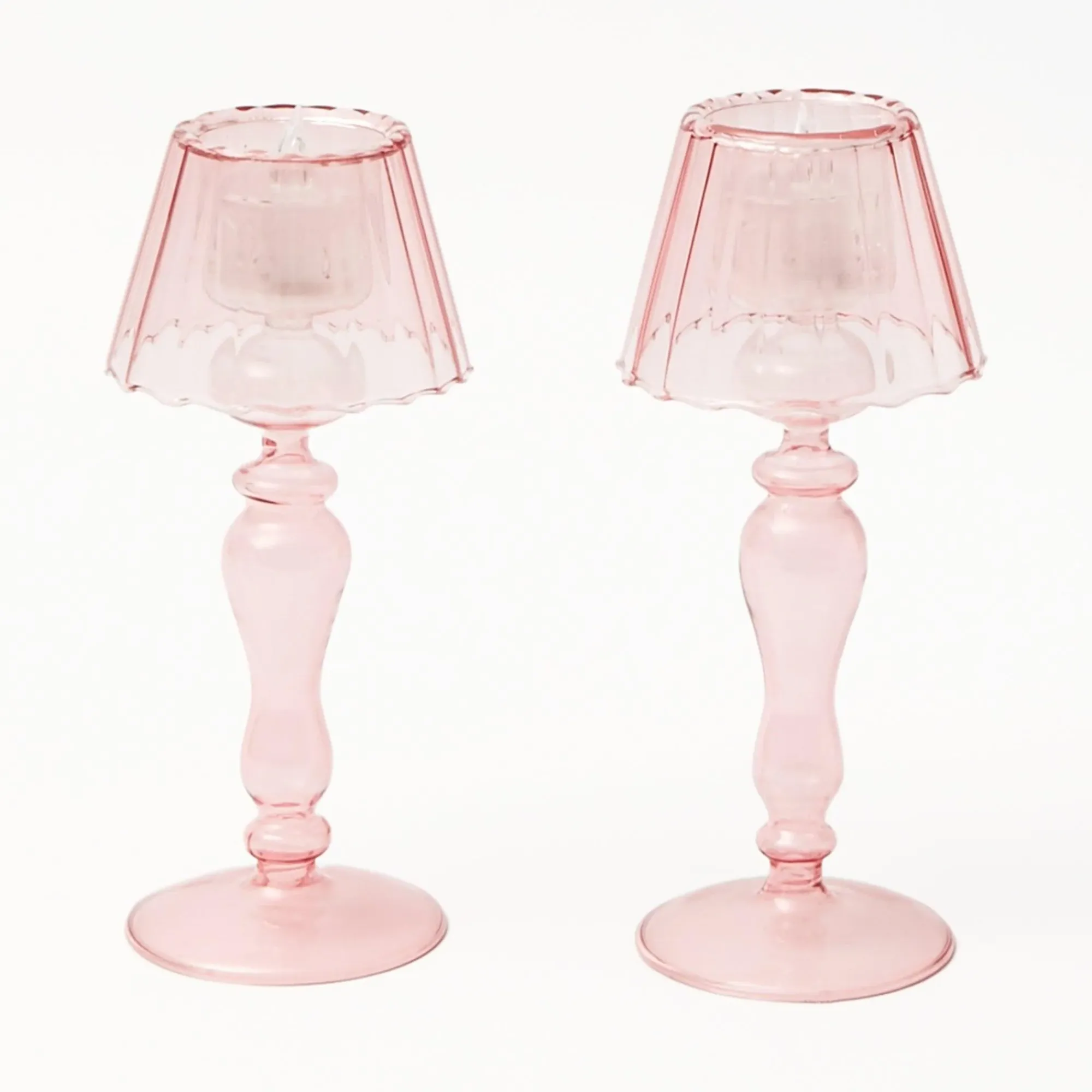 Pink Glass Lantern Tea Light Holder (Pair) - 24Cm|Mrs. Alice Outlet