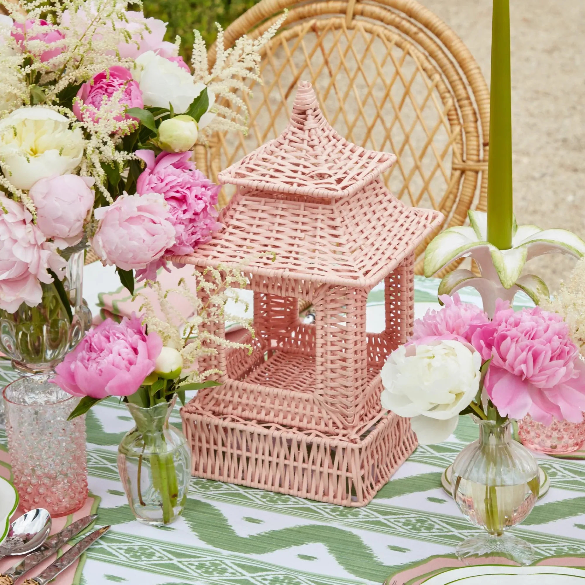 Pink Rattan Pagoda Lantern Set|Mrs. Alice Clearance