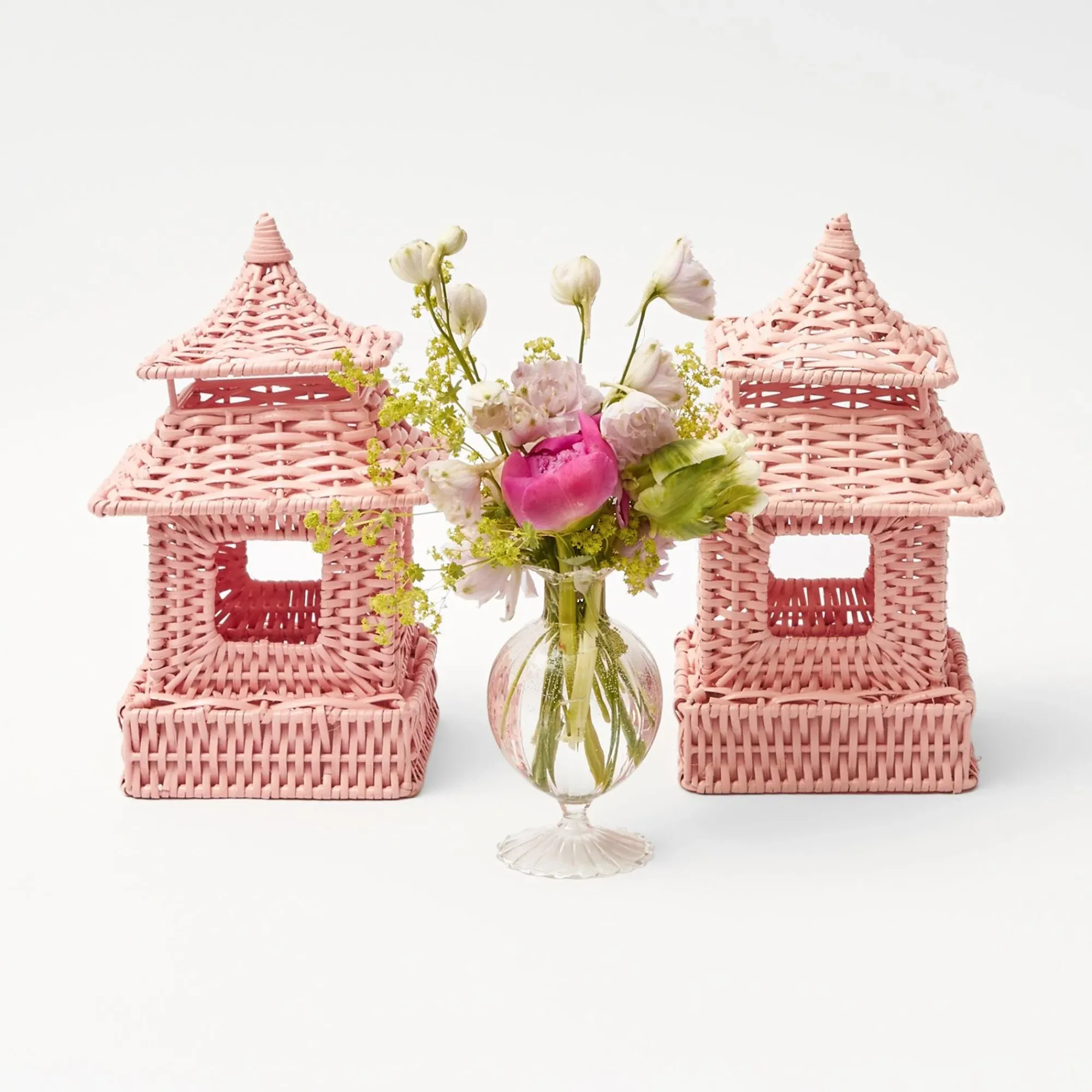 Pink Rattan Pagoda Lantern Set|Mrs. Alice Clearance