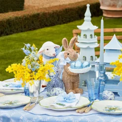 Rattan Blue Ribboned Rabbit With Basket (Pair)|Mrs. Alice Outlet