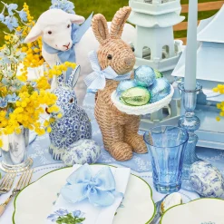 Rattan Blue Ribboned Rabbit With Basket (Pair)|Mrs. Alice Outlet