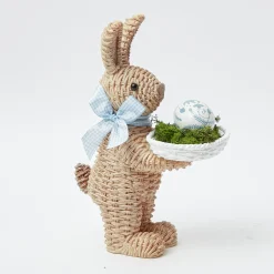 Rattan Blue Ribboned Rabbit With Basket (Pair)|Mrs. Alice Outlet