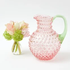 Rose Hobnail Jug With Emerald Handle & Glasses (Set Of 6)|Mrs. Alice