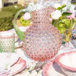 Rose Hobnail Jug With Emerald Handle & Glasses (Set Of 6)|Mrs. Alice Sale