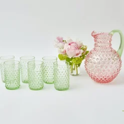 Rose Hobnail Jug With Emerald Handle|Mrs. Alice New