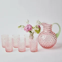 Rose Hobnail Jug With Emerald Handle|Mrs. Alice Outlet