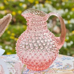 Rose Pink Hobnail Water Glasses & Jug Set|Mrs. Alice Best