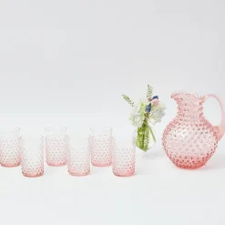 Rose Pink Hobnail Water Glasses & Jug Set|Mrs. Alice Best