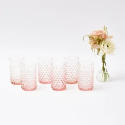 Rose Pink Hobnail Water Glasses & Jug Set|Mrs. Alice Clearance