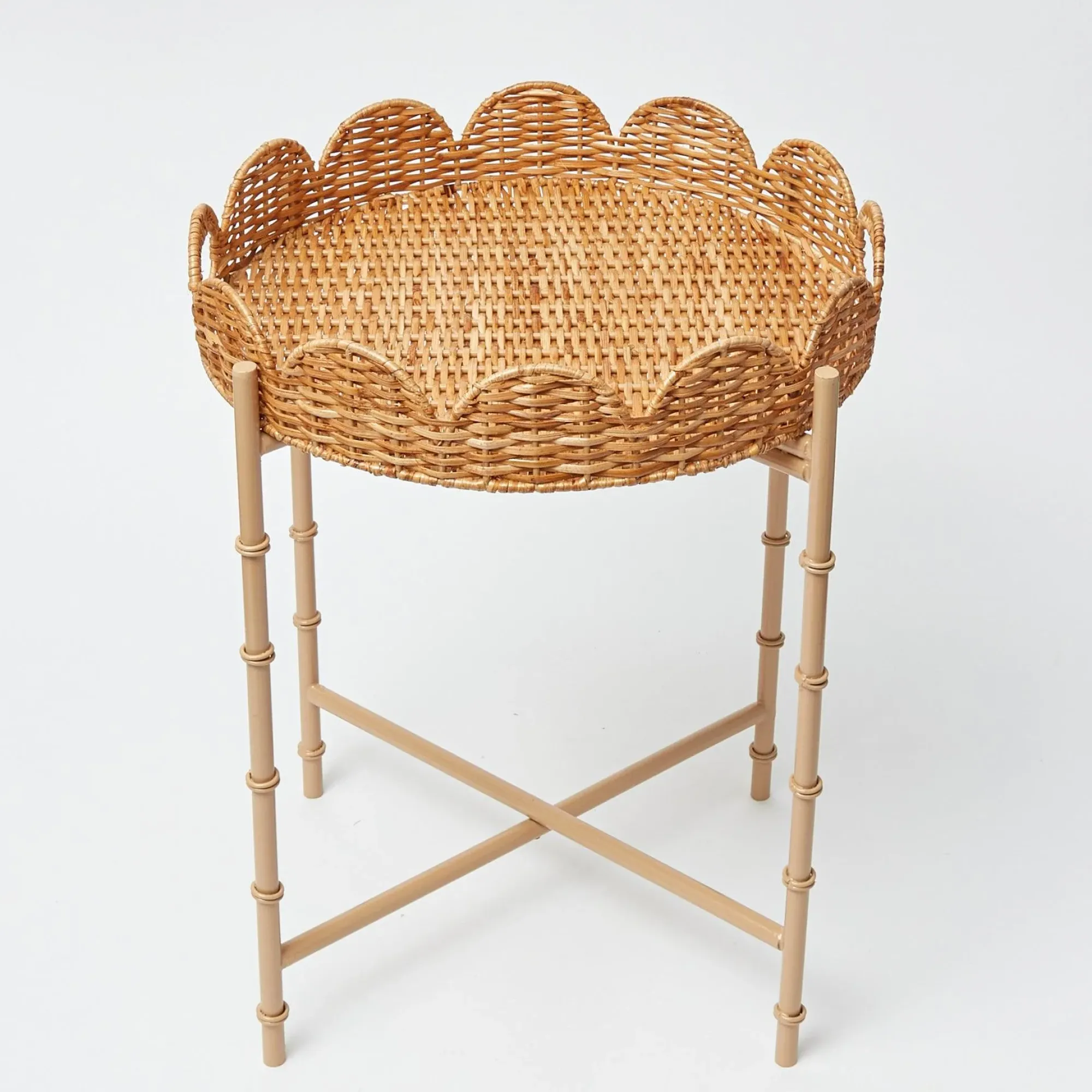 Round Scalloped Rattan Tray With Stand|Mrs. Alice Online