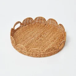 Round Scalloped Rattan Tray With Stand|Mrs. Alice Online