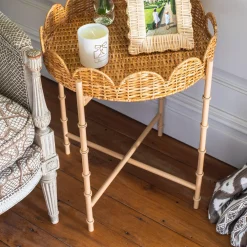 Round Scalloped Rattan Tray With Stand|Mrs. Alice Online