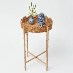 Round Scalloped Rattan Tray With Stand|Mrs. Alice Online