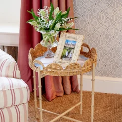 Round Scalloped Rattan Tray With Stand|Mrs. Alice Discount