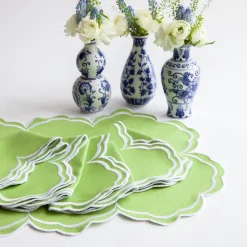 Serena Apple Green Scalloped Napkins (Set Of 4)|Mrs. Alice Clearance