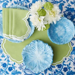 Serena Apple Green Scalloped Napkins (Set Of 4)|Mrs. Alice Clearance