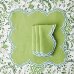 Serena Apple Green With Blue Napkins (Set Of 4)|Mrs. Alice