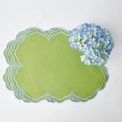 Serena Apple Green With Blue Placemats (Set Of 4)|Mrs. Alice Discount