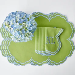 Serena Apple Green With Blue Placemats (Set Of 4)|Mrs. Alice Discount