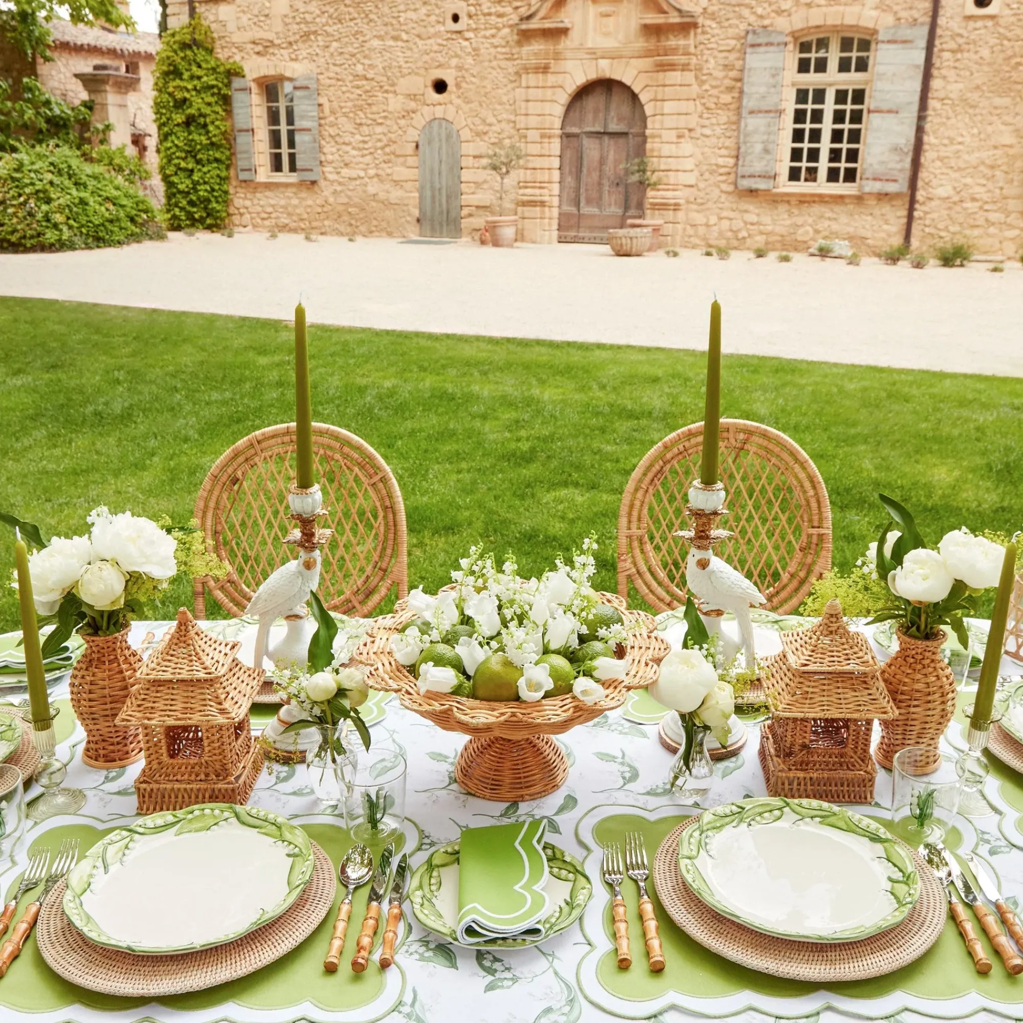 Serena Applique Green Placemats & Napkins (Set Of 4)|Mrs. Alice Best