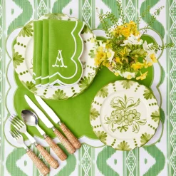 Serena Applique Green Placemats & Napkins (Set Of 4)|Mrs. Alice Best