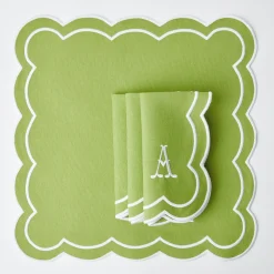 Serena Applique Green Placemats & Napkins (Set Of 4)|Mrs. Alice Best