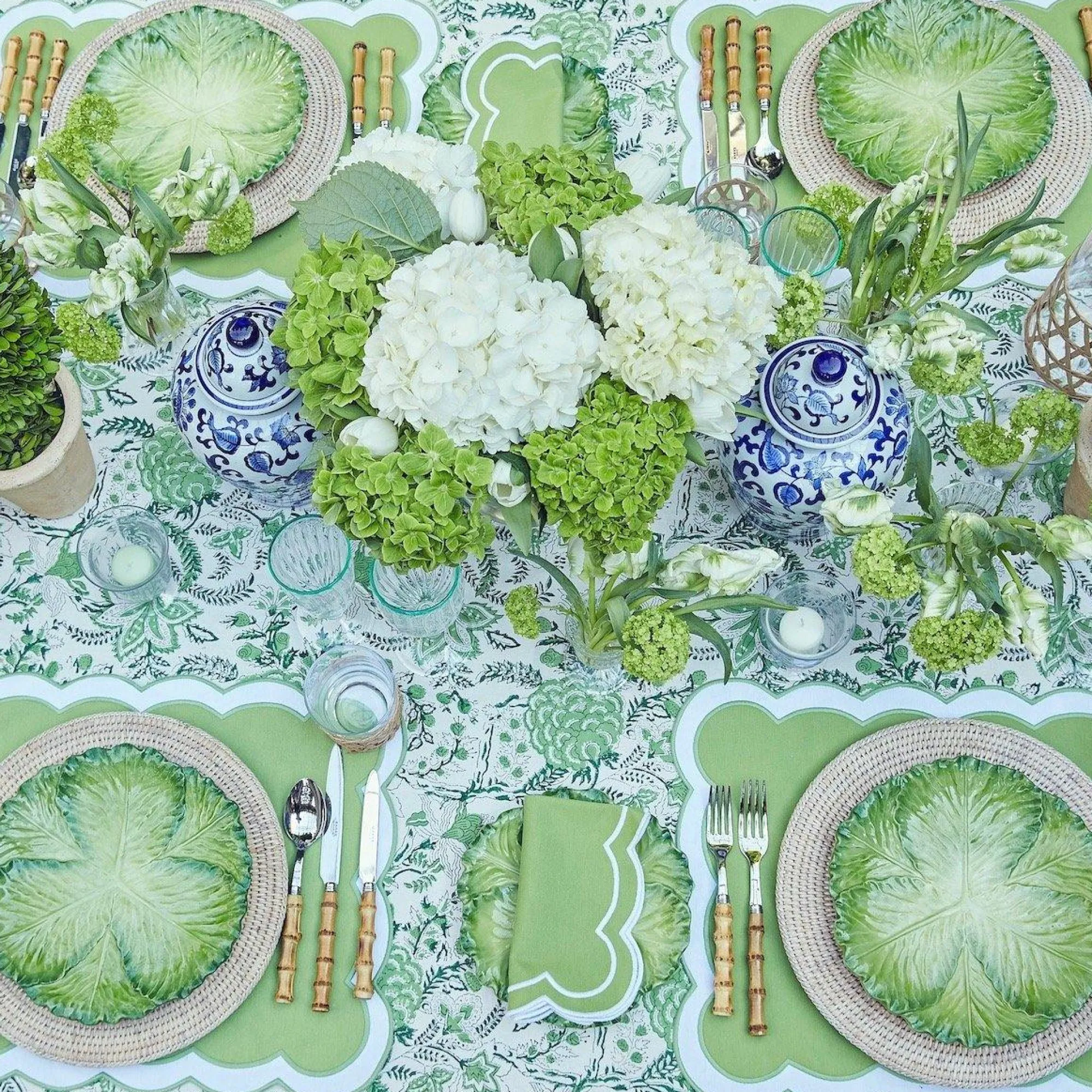 Serena Applique Green Placemats & Napkins (Set Of 4)|Mrs. Alice Best