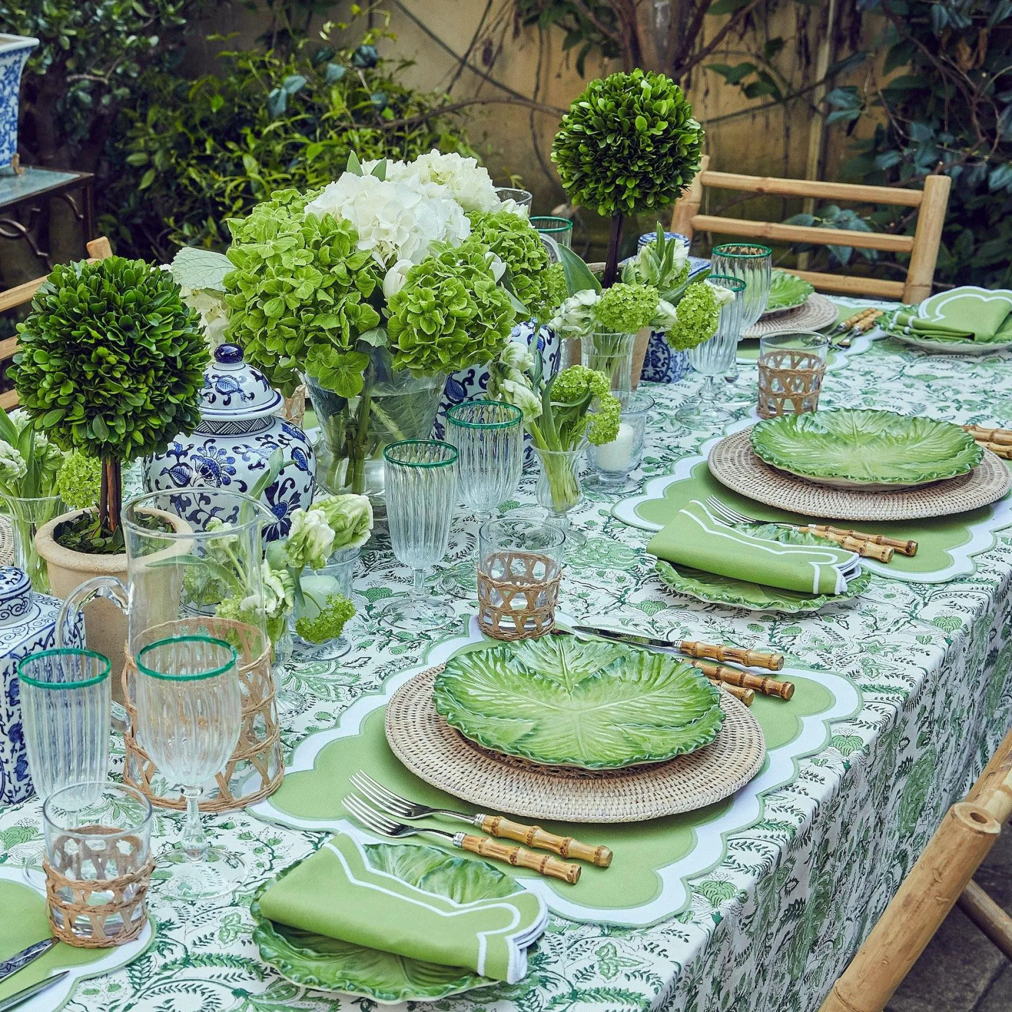 Serena Applique Green Placemats & Napkins (Set Of 4)|Mrs. Alice Best