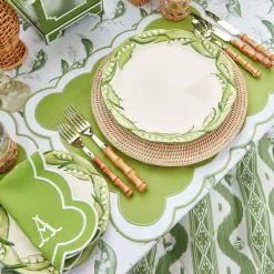 Serena Applique Green Placemats & Napkins (Set Of 4)|Mrs. Alice Best