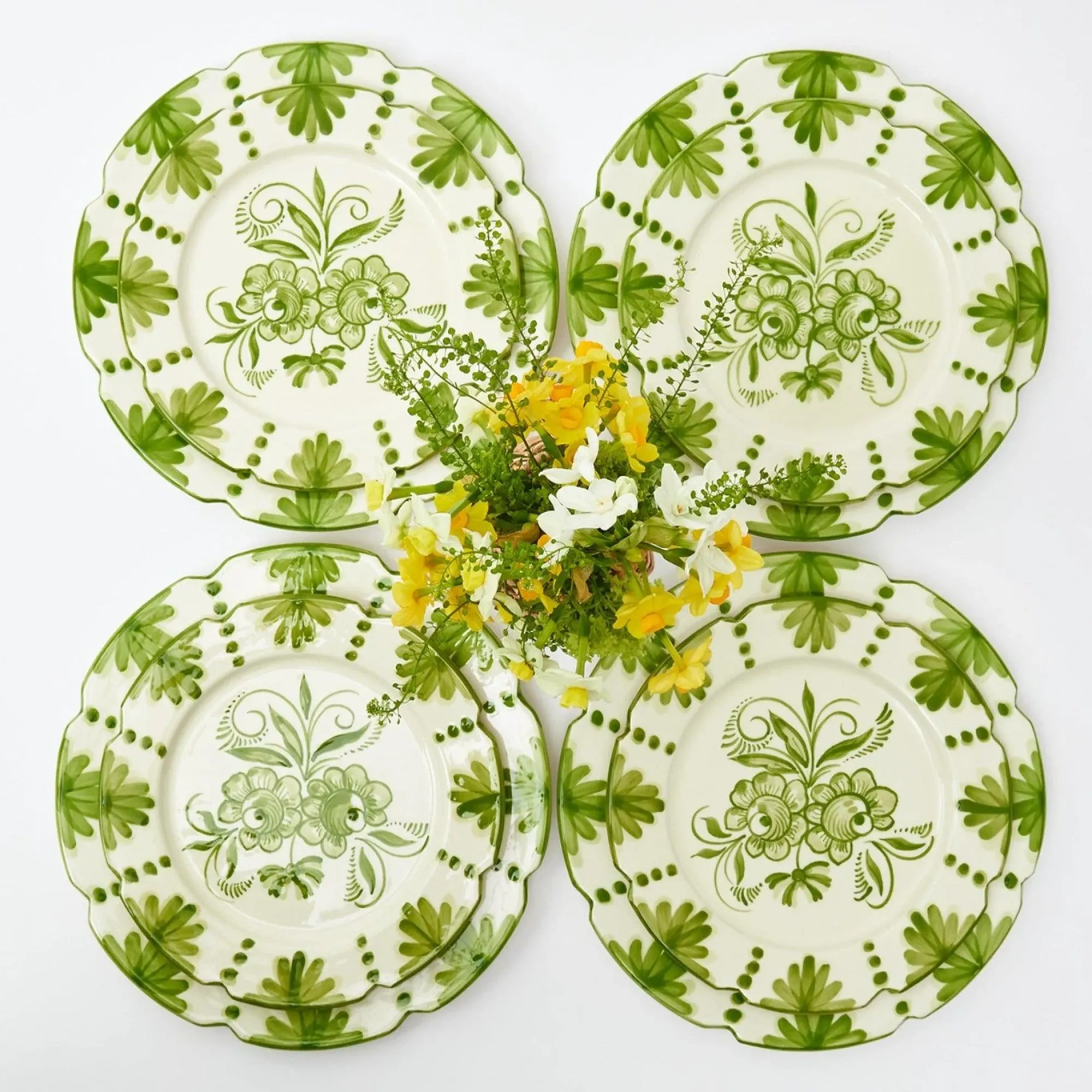 Seville Green Gardenia Dinner & Starter Plates (Set Of 8)|Mrs. Alice