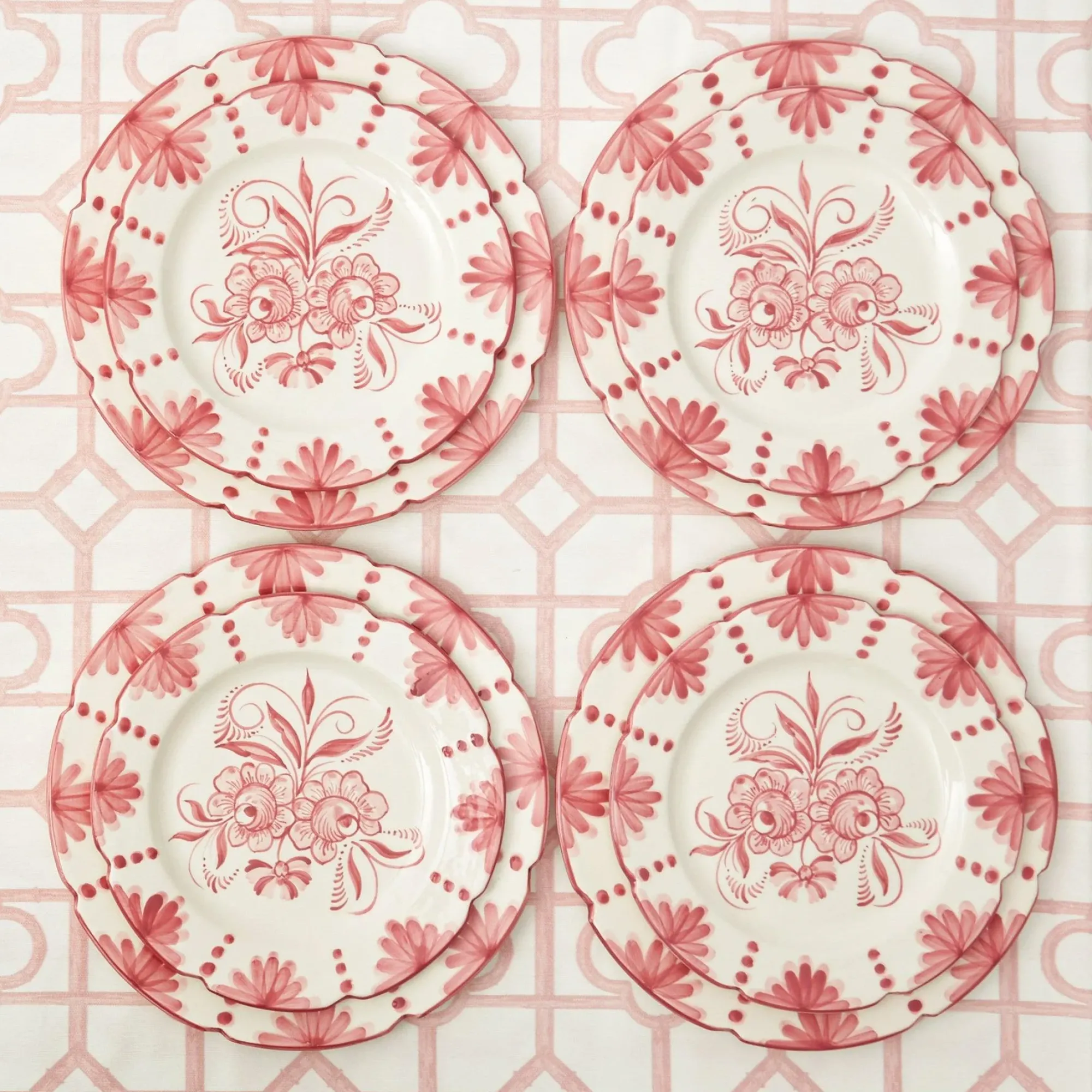 Seville Pink Gardenia Dinner & Starter Plates (Set Of 8)|Mrs. Alice Online