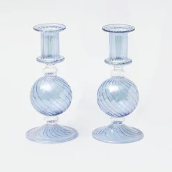 Small Camille Azure Candle Holders (Pair)|Mrs. Alice Outlet